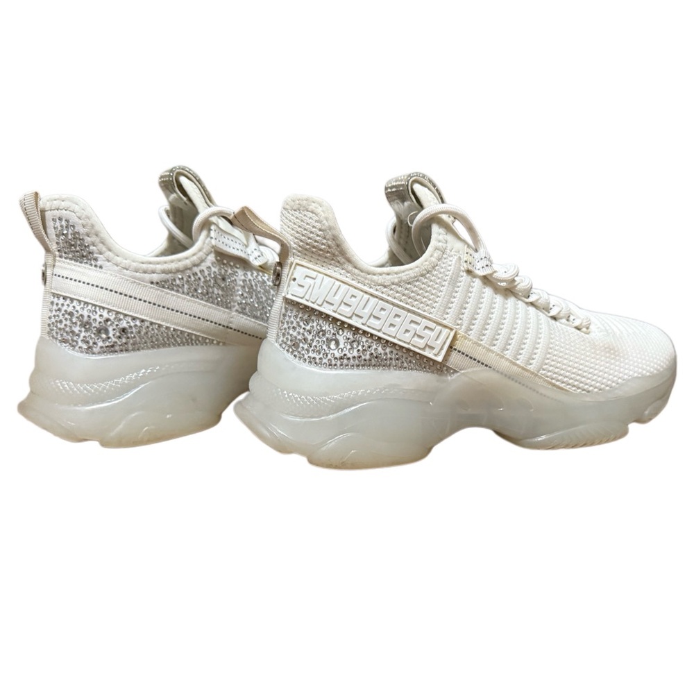 Steve Madden women's Maxima rhinestone-embellished knit sneakers in white. - Picture 8 of 15